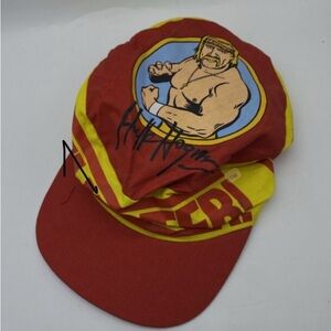 VTG WWF Hulk Hogan Hulkster Painters Cap hat. 1991 Elastic back. USA. 7.5" X 7"